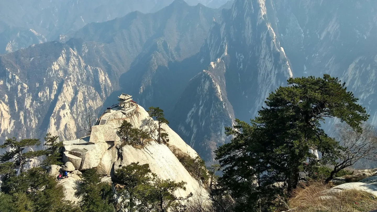 The Chess Pavilion perched on Mount Huashan's rocky summit