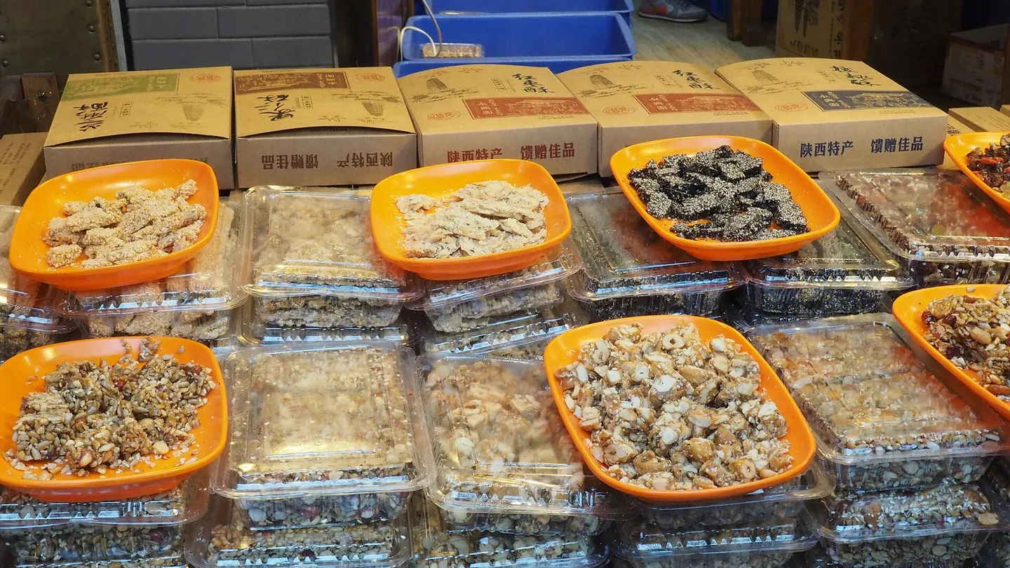 Beiyuanmen street in Xi'an's Muslim Quarter lined with food stalls