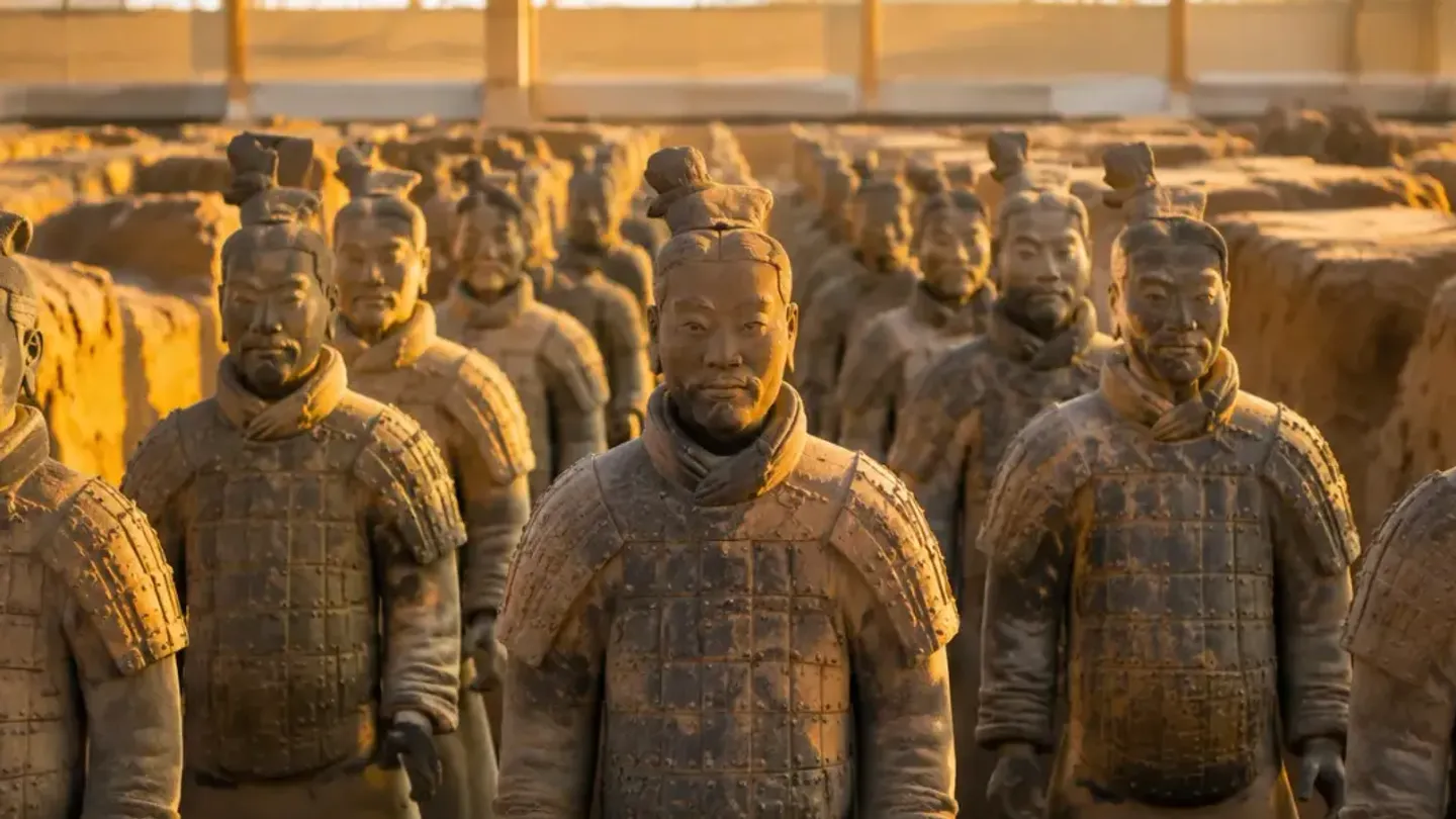 Close-up detail of a terracotta warrior